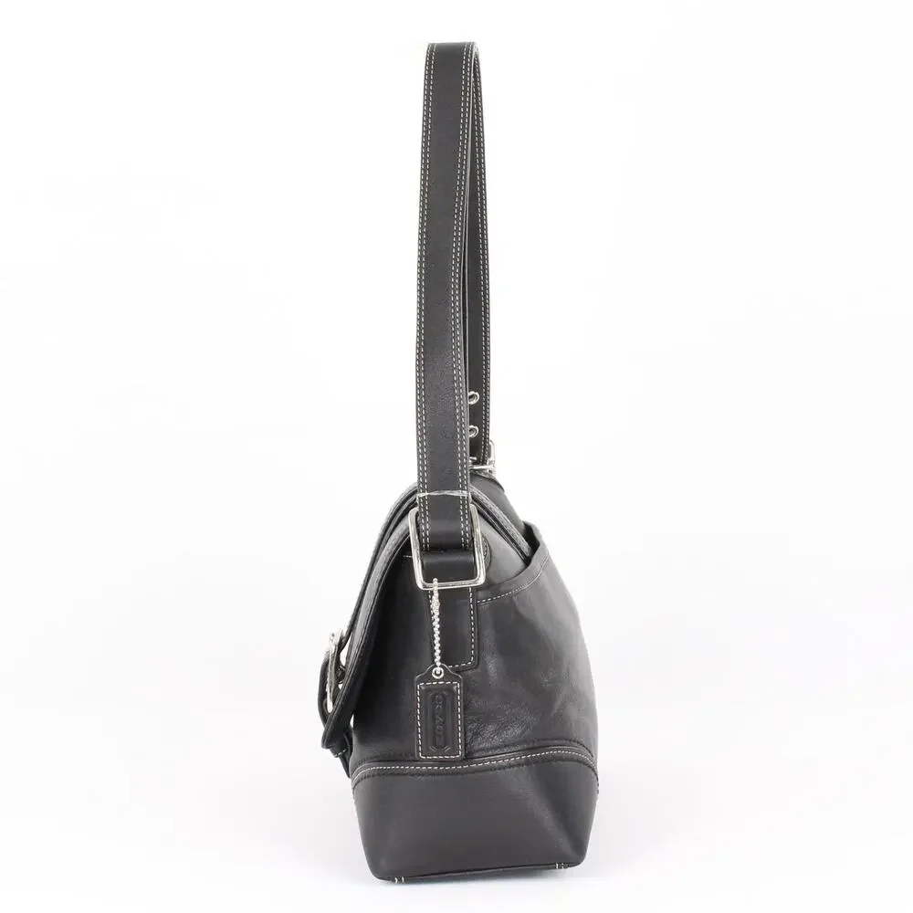 Authentic Coach Hampton Buckle Flap Crossbody Bag – Black Leather Vintage Purse - Picture 4 of 9